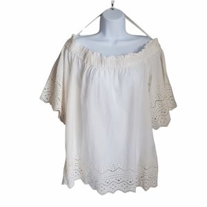 H&M cream eyelet off shoulder top size 14